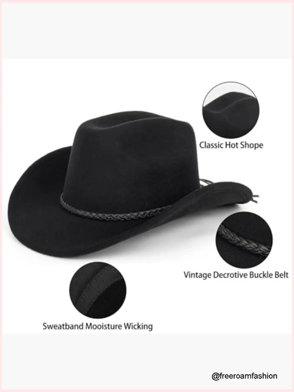 Western Cowboy Hat Roll Up Fedora with Buckle Belt Unisex